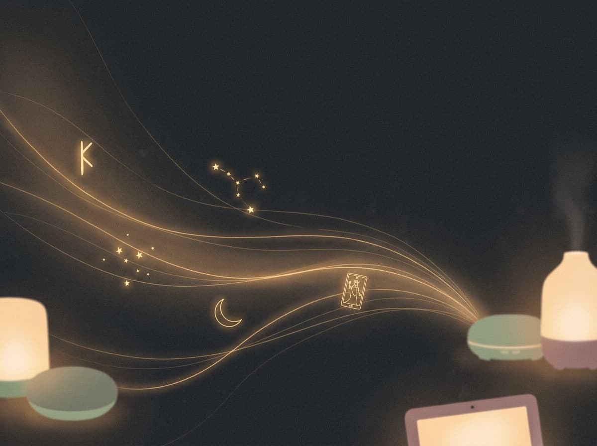 Warm streams of light carrying oracle symbols toward small distant devices